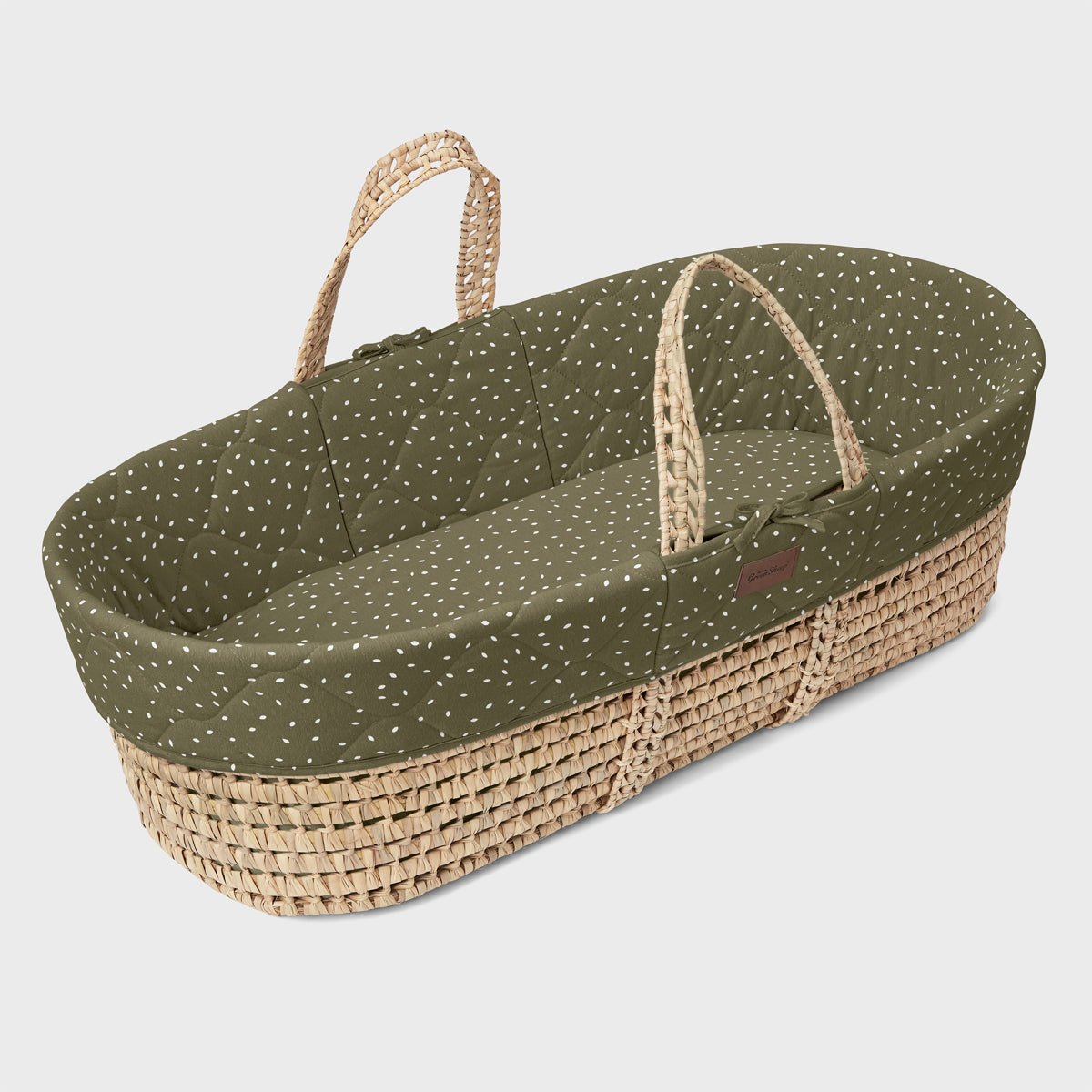 The Little Green Sheep Natural Quilted Moses Basket and Mattress- Juniper Rice
