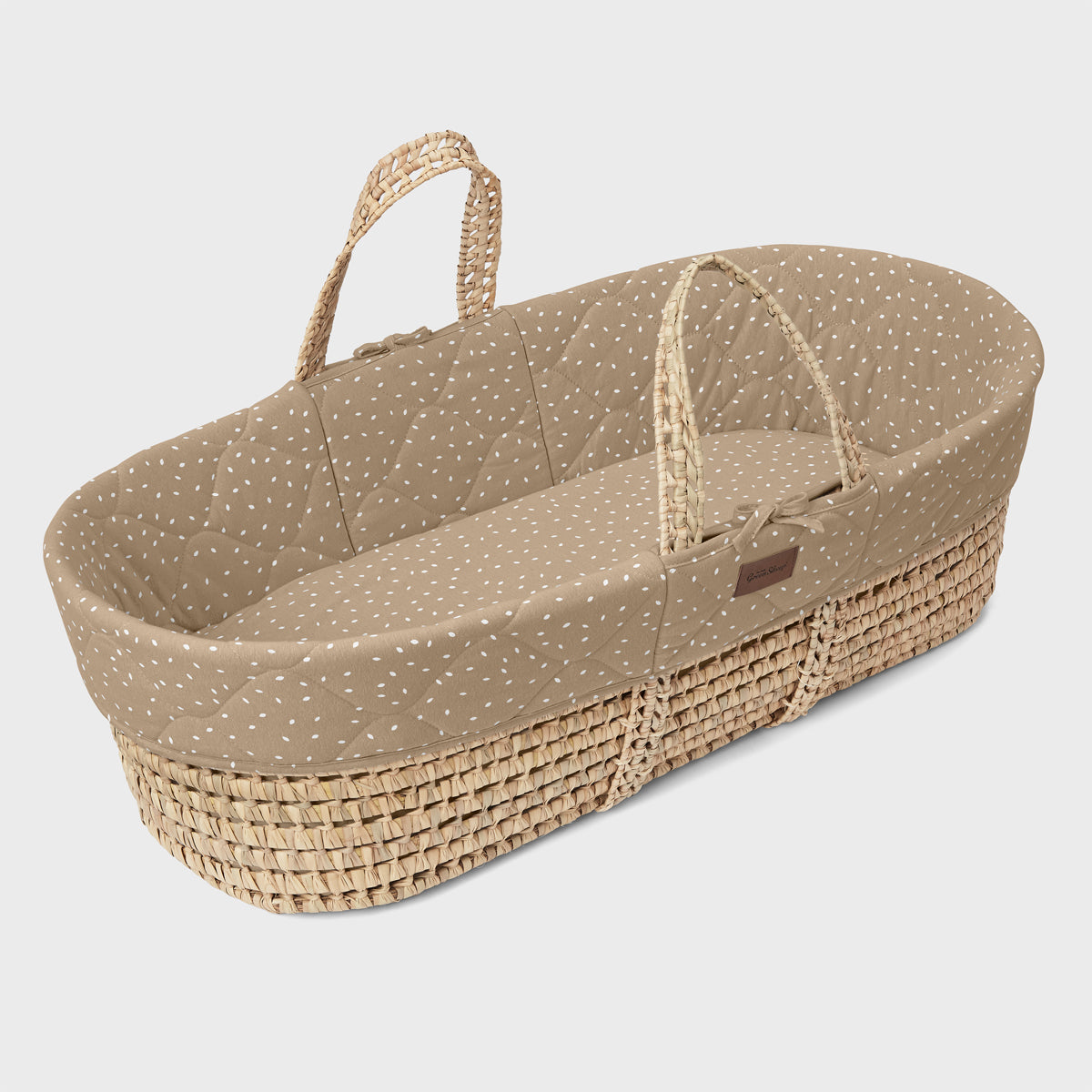 The Little Green Sheep Natural Quilted Moses Basket and Mattress- Truffle Rice