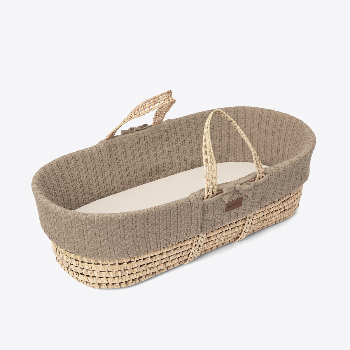 The Little Green Sheep Natural Knitted Moses Basket, Mattress & Stand- Truffle