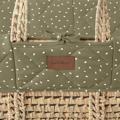 The Little Green Sheep Natural Quilted Moses Basket and Mattress- Juniper Rice