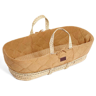 The Little Green Sheep Natural Quilted Moses Basket, Mattress & Stand- Honey