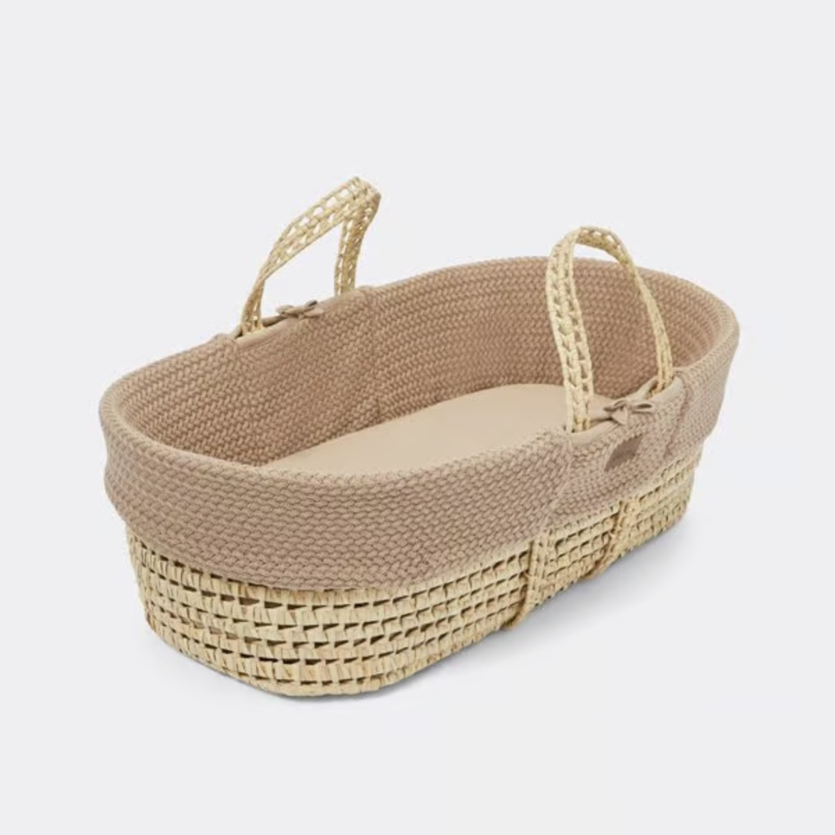 The Little Green Sheep Cable Wheat Knit Moses Basket- Truffle