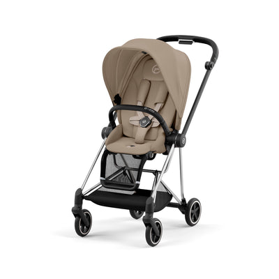 Cybex Mios Cozy Beige stroller with chrome and black leather frame 
