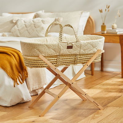 The Little Green Sheep Natural Quilted Moses Basket and Mattress- Linen Rice