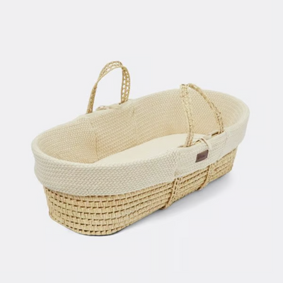 The Little Green Sheep Cable Wheat Knit Moses Basket- Linen
