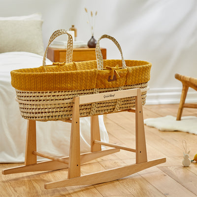 The Little Green Sheep Natural Knitted Moses Basket, Mattress & Stand- Honey