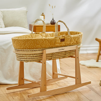 The Little Green Sheep Natural Quilted Moses Basket and Mattress- Honey Rice