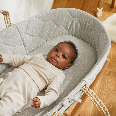 The Little Green Sheep Natural Quilted Moses Basket + Mattress- Dove Rice