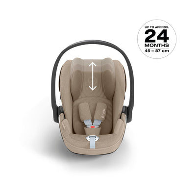 Cybex cloud t i-size in cozy beige can be used from newborn to 24 months 