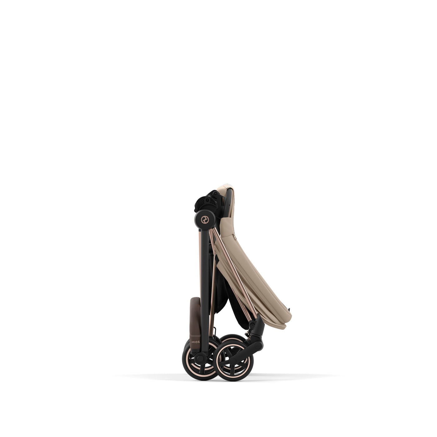 Cybex Mios Cozy Beige and Rose Gold frame in one piece fold