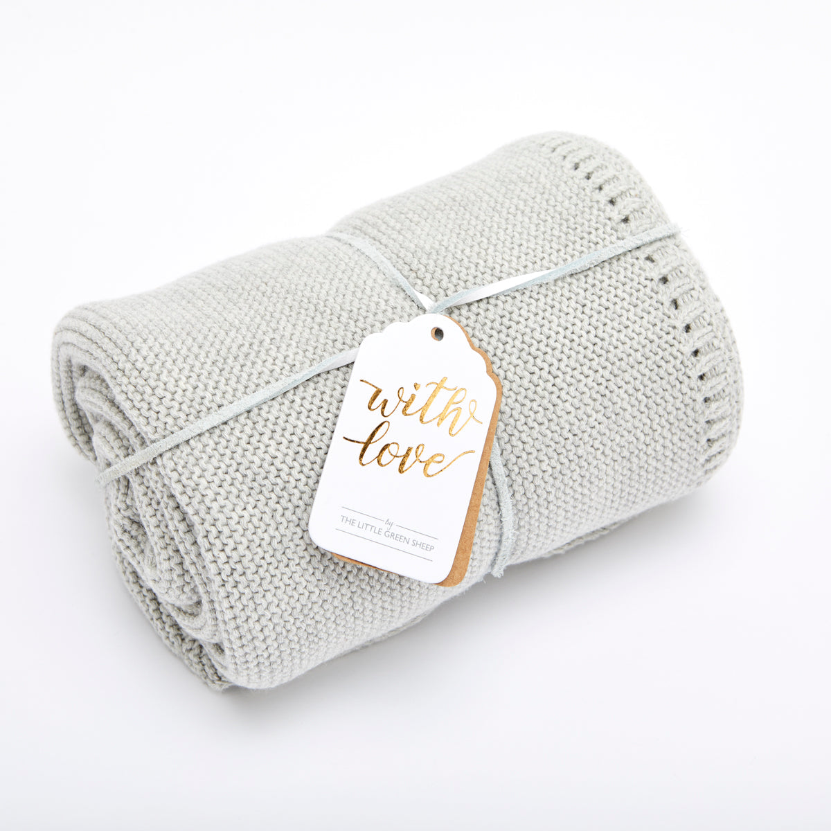 The Little Green Sheep Organic Knitted Cellular Baby Blanket- Dove