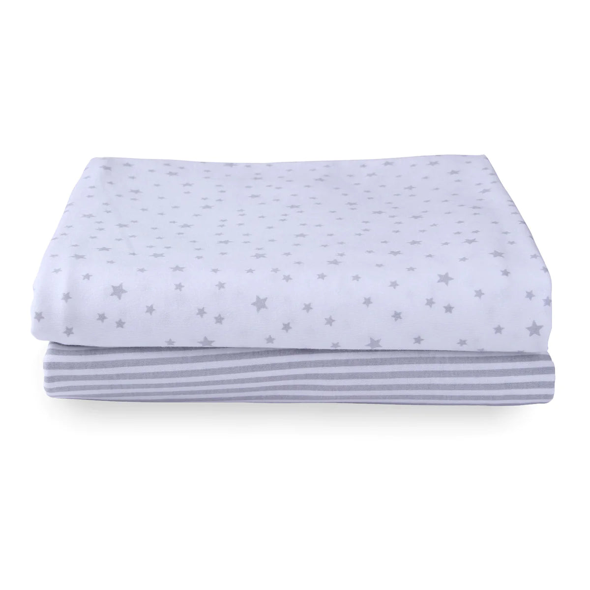 Clair De Lune 2 Pack Star & Stripe Moses Basket Fitted Sheets- Grey