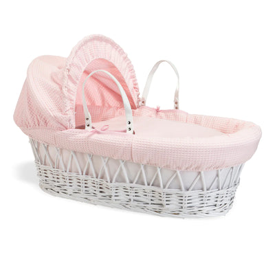 Clair De Lune Pink Waffle + White Wicker Moses Basket