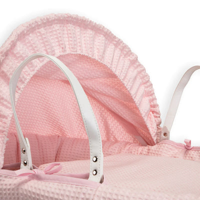 Clair De Lune Pink Waffle + White Wicker Moses Basket