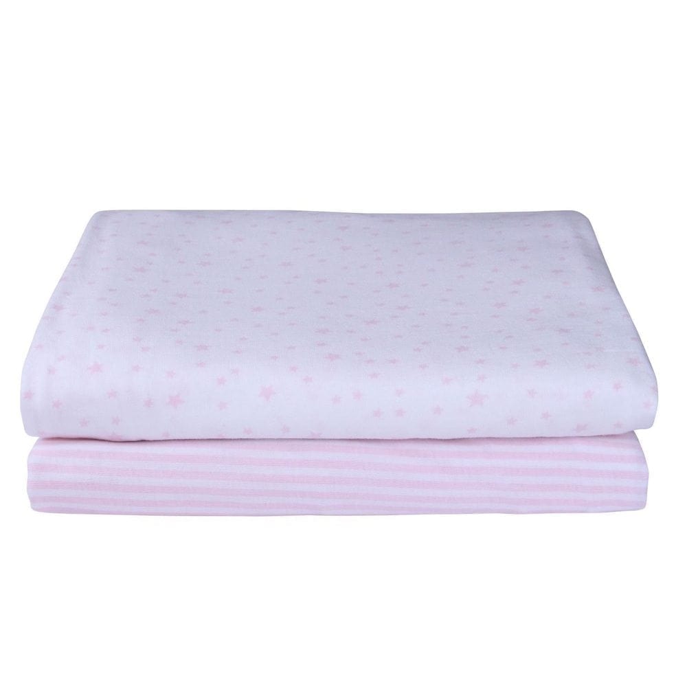 Clair De Lune 2 Pack Star & Stripe Moses Basket Fitted Sheets- Pink
