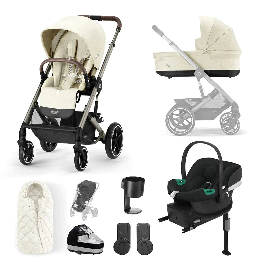 Cybex Balios S Lux Comfort Travel System- Seashell Beige + Taupe - Bundle Baby