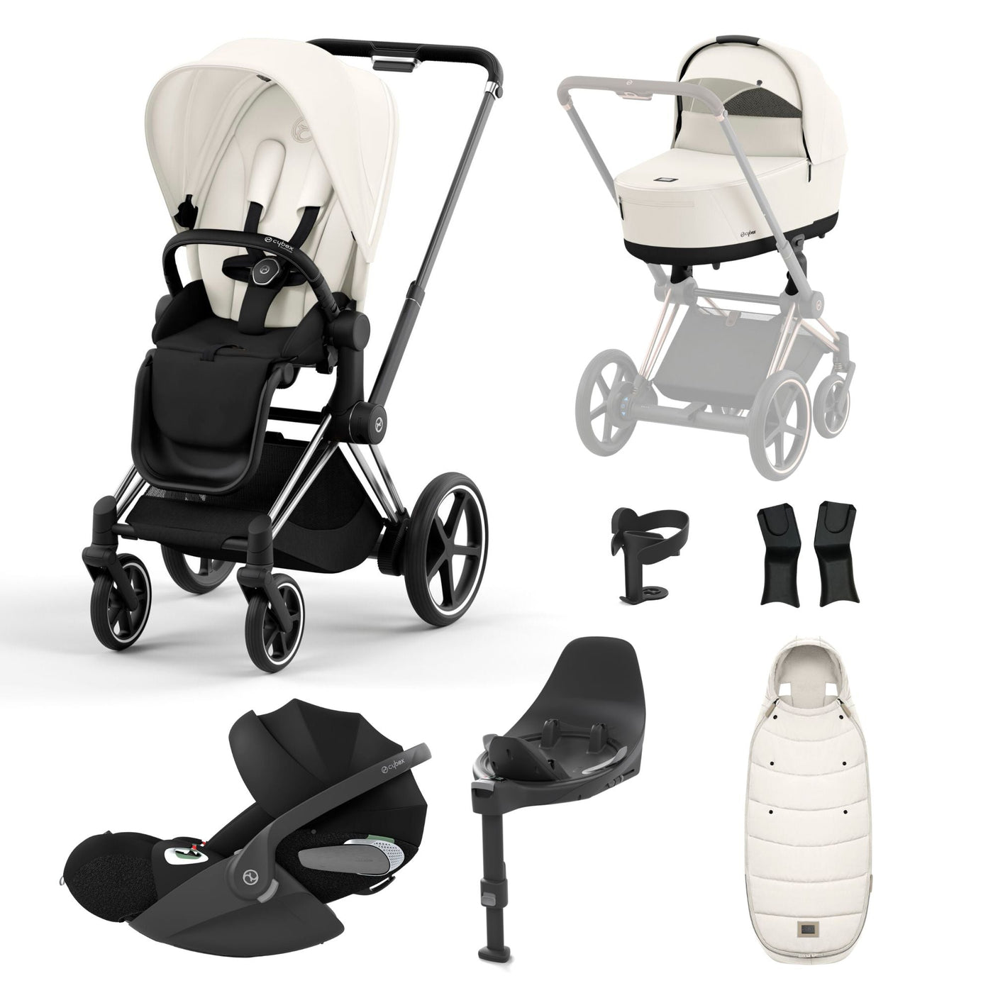 Cybex ePriam + Cloud T Travel System- Off White - Bundle Baby