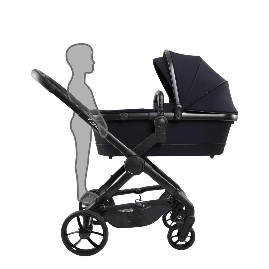 iCandy Peach 7 Pushchair, Carrycot + Accessories- Black Edition - Bundle Baby